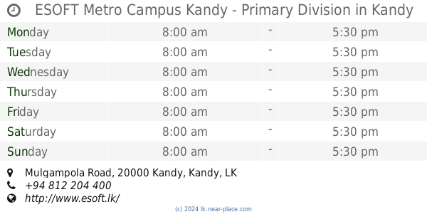 Opening Times Mulgampola Road Tel 94 812 4 400