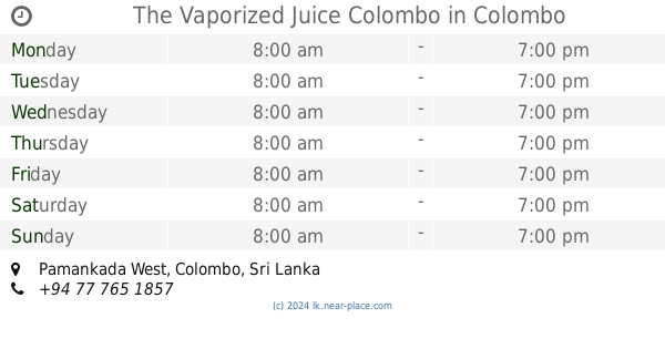 The Vaporized Juice Colombo Colombo Opening Times Tel