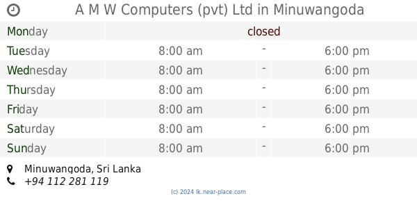 Opening Times Tel 94 112 281 119 Minuwangoda Sri Lanka